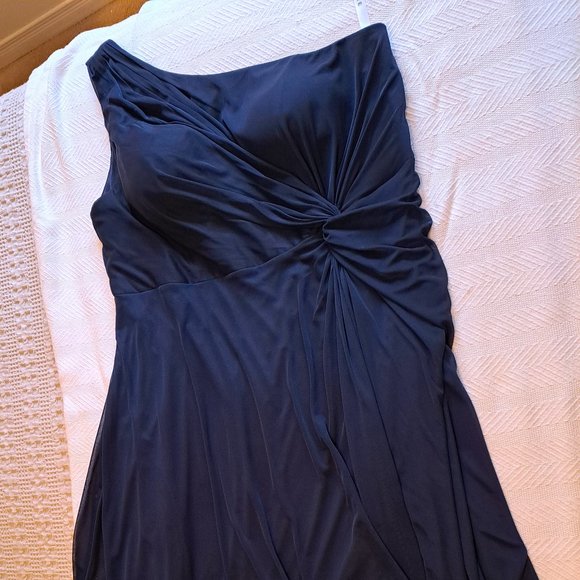AZAZIE BROOKE A-Line One Shoulder Mesh Floor-Length Dress Dark Navy - Picture 8 of 13